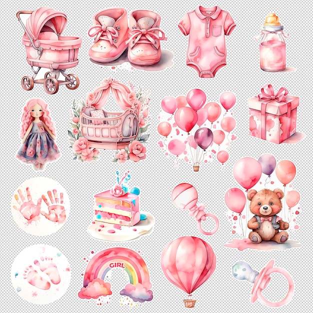 PSD watercolor baby girl clipart newborn baby nursery clipart baby decor baby shower 2k 300 dpi