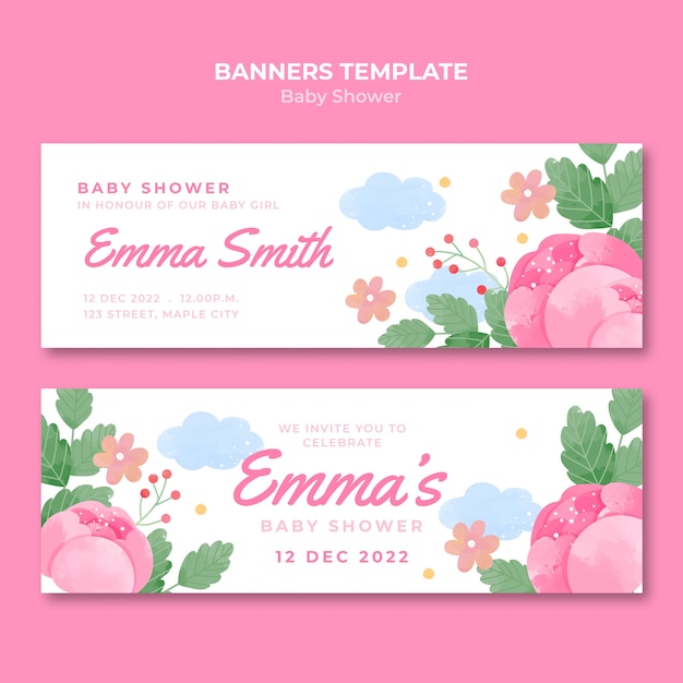 PSD watercolor baby shower horizontal banner template