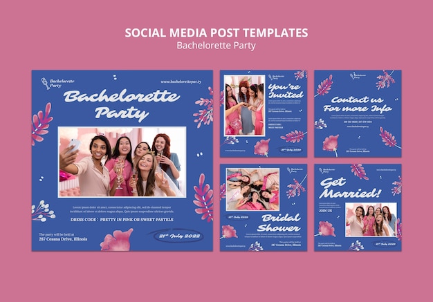 Watercolor bachelorette party instagram post template