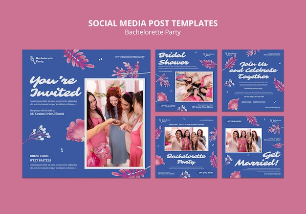 Watercolor bachelorette party instagram post template
