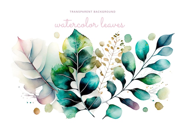 A watercolor background with leaves and the words transparent background.