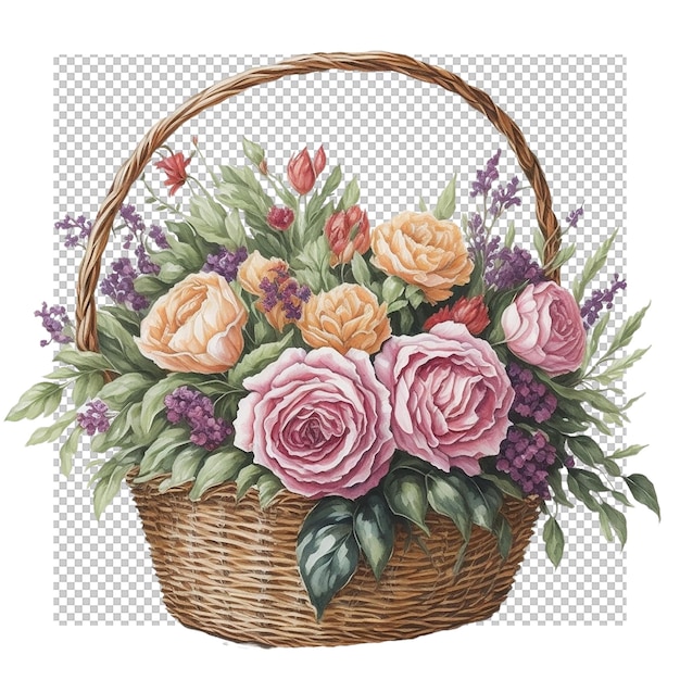 PSD watercolor basket flower