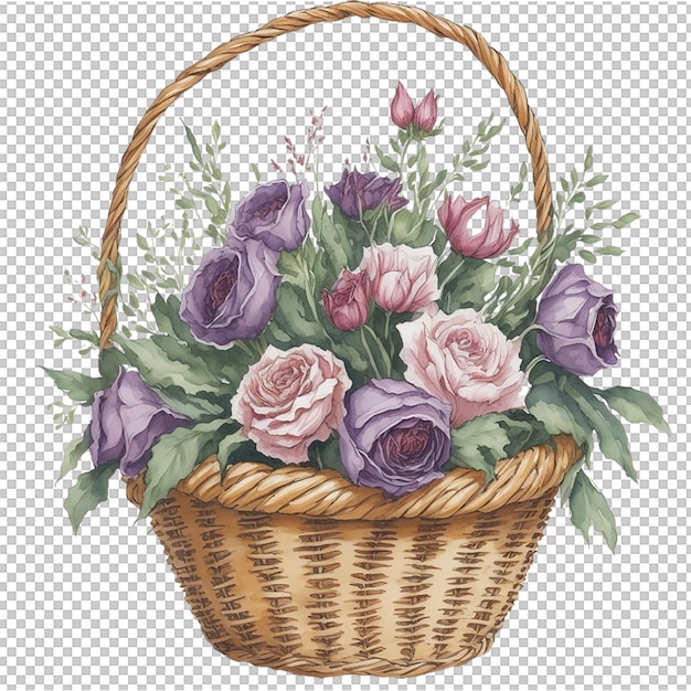 PSD watercolor basket flower