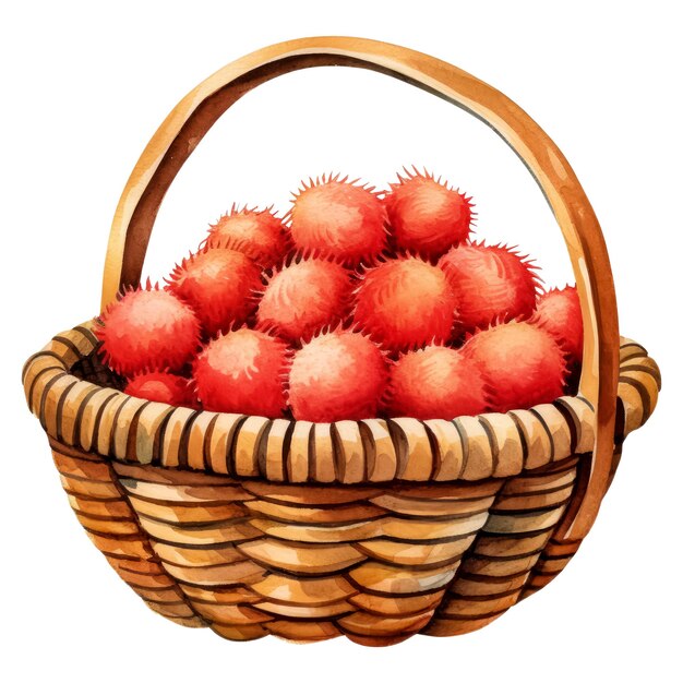 PSD watercolor basket full of rambutan