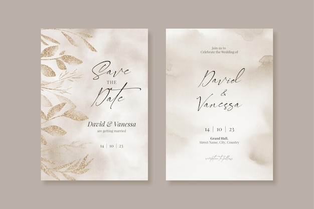 Watercolor beige floral wedding invite card set template design