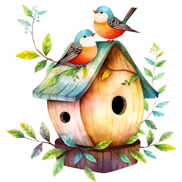 PSD watercolor birdhouse