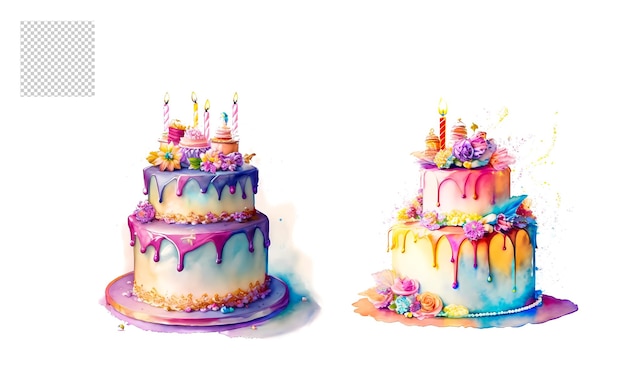 Watercolor birthday cake clipart png