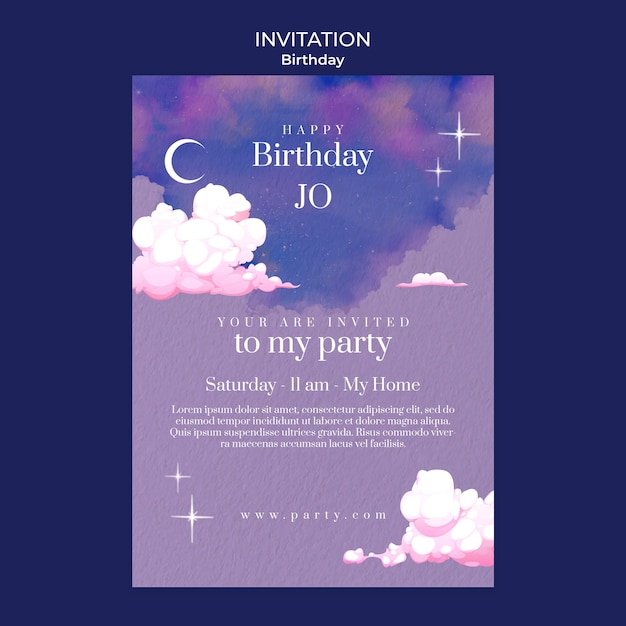 PSD watercolor birthday design template