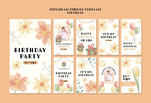 Watercolor birthday party template