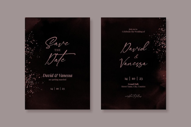 PSD watercolor black wedding invitation card set template