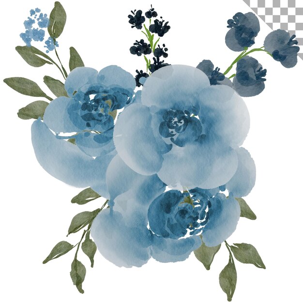 PSD watercolor blue bouquet watercolor illustration style with floral theme