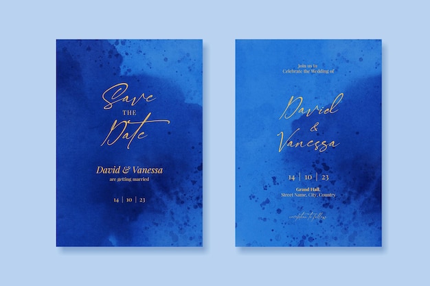 PSD watercolor blue wedding invitation card template