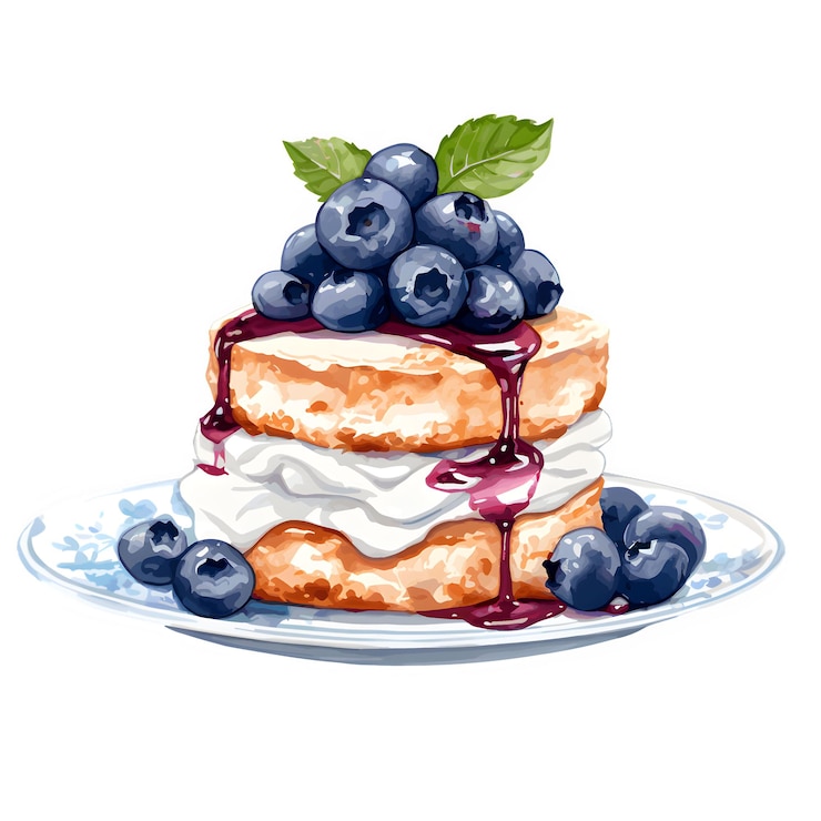 PSD watercolor blueberry shortcake