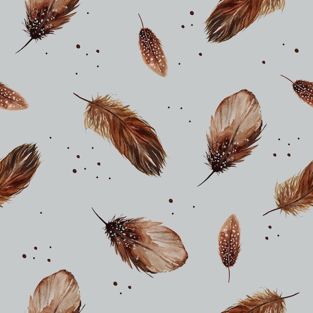 PSD watercolor boho feathers seamless pattern