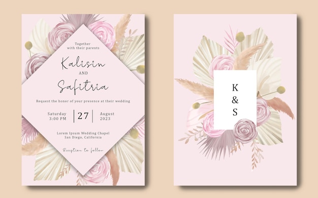 watercolor boho wedding invitation template