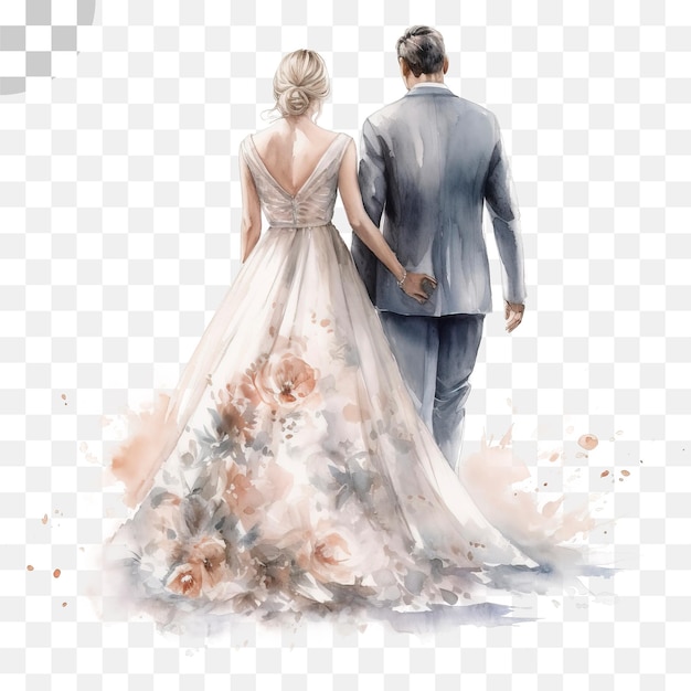 PSD watercolor bride and groom