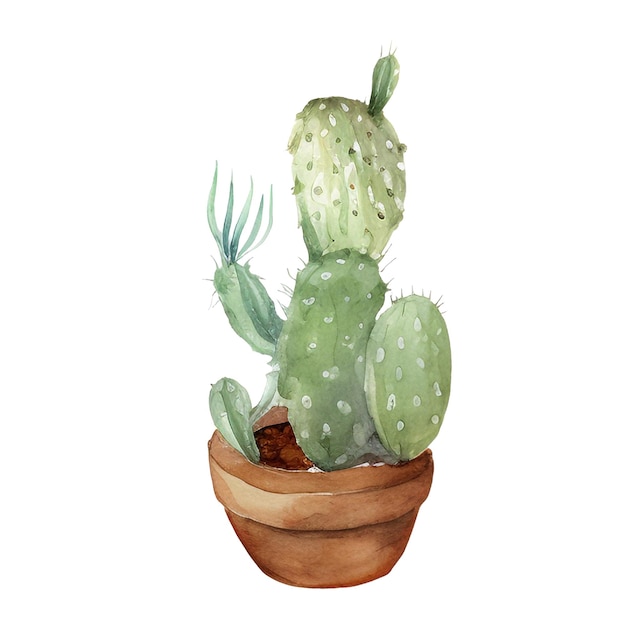 Watercolor Cactus Illustration Handdrawn design element isolated on a white background