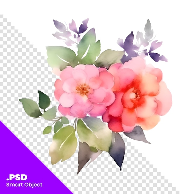 PSD watercolor camellia flowers bouquet handmade illustration psd template