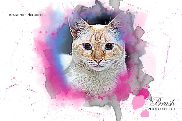 Watercolor cat photo effect template