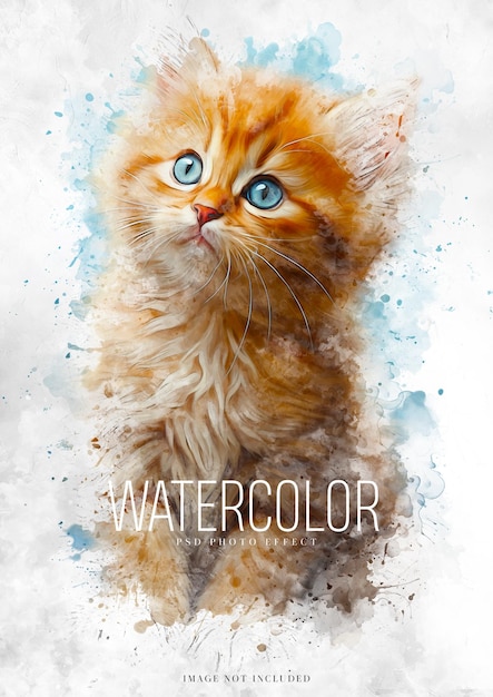 PSD watercolor cat photo effect