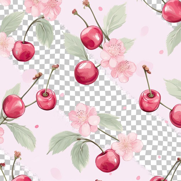 PSD watercolor cherries arranged in a seamless pattern