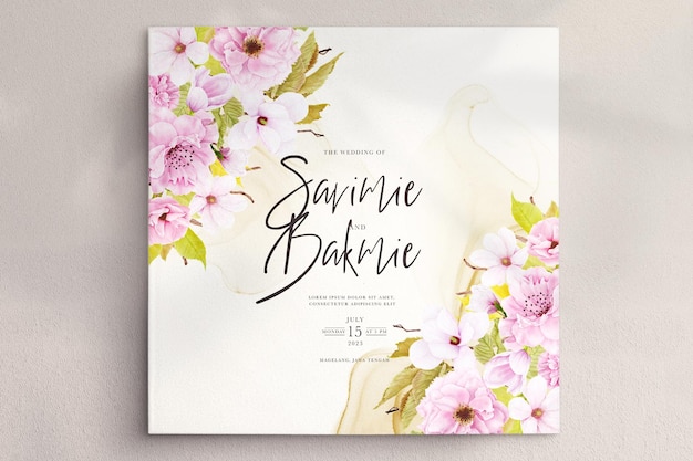 Watercolor cherry blossom wedding card set