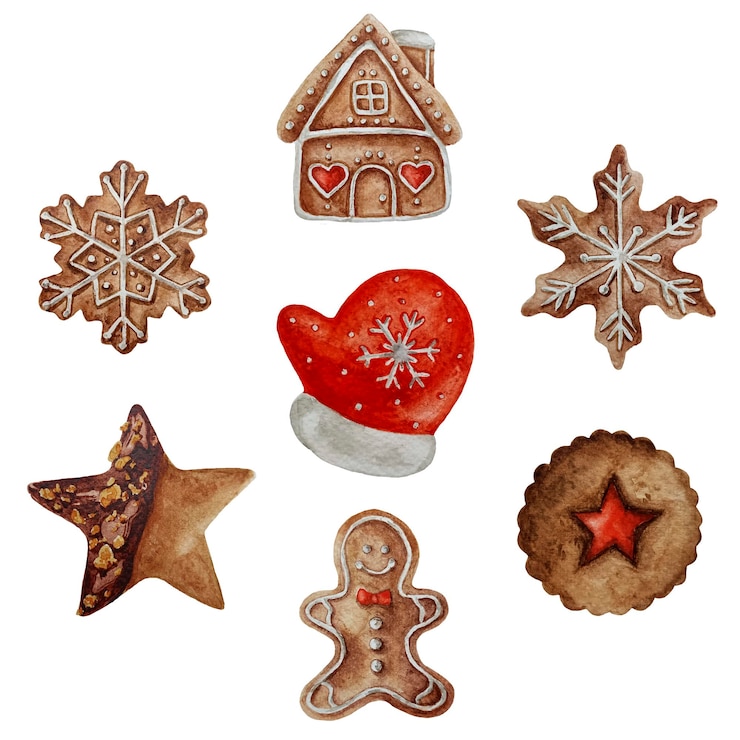 PSD watercolor christmas cookies isolated on white background