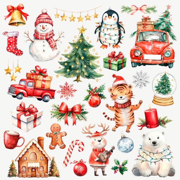 Watercolor Christmas decorative design element set psd