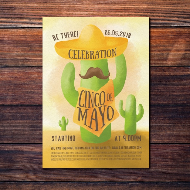 PSD poster di acquerello cinco de mayo