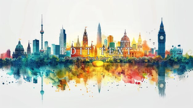 watercolor cityscape with famous landmarks from different cities across the world