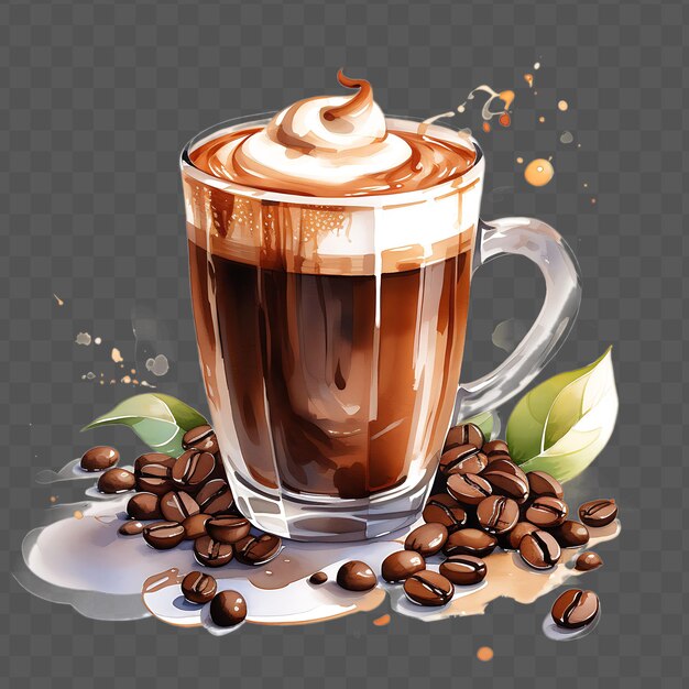 Watercolor of a coffee drink capturing the rich aroma and ve isolated psd transparent collage art