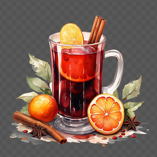 Watercolor of a comforting mulled wine drink evoking the war isolated psd transparent collage art