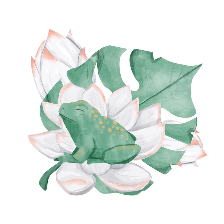 PSD 水彩作品 綠色怪獸葉,白色水<unk>和綠色青<unk>插圖