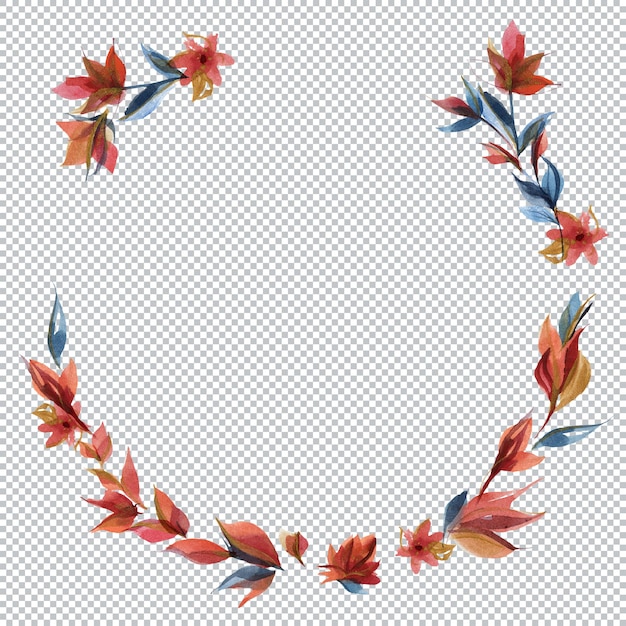 Watercolor composition of traditional folk rose flowers and branches. Blue and orange colors