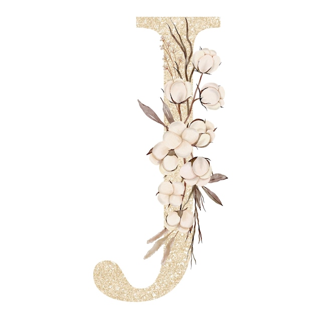 watercolor cotton flower alphabet decoration j