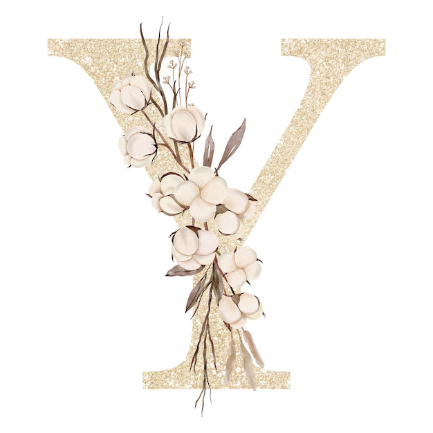 watercolor cotton flower alphabet decoration y