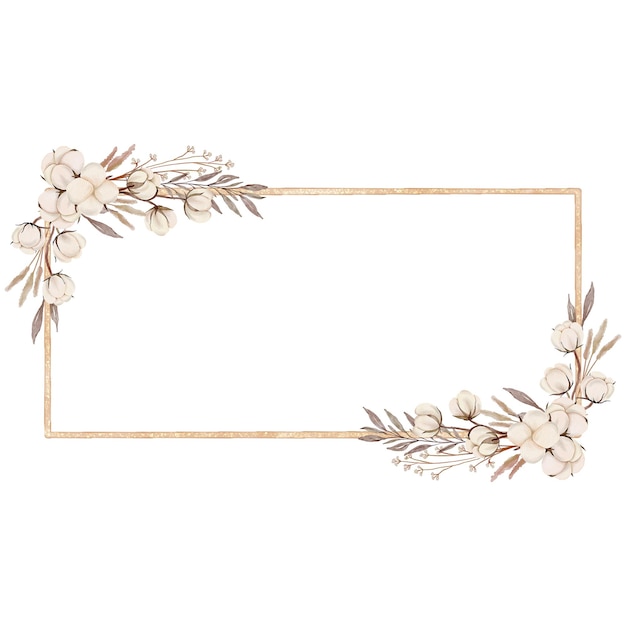 PSD watercolor cotton flower frame decoration