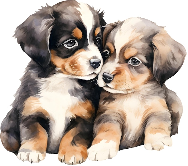 PSD coppia acquerello di simpatico cucciolo di cane che bacia clipart per l'arte della decorazione a tema amore animale di san valentino