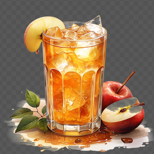 Acquerello di una bevanda di sidro di mela croccante che cattura l'essenc isolato psd transparente collage art