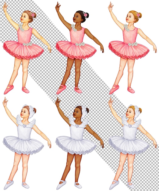 PSD watercolor cute ballerina girl elegant pose