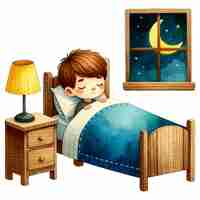 PSD acquerello ragazzo carino che dorme presto clipart