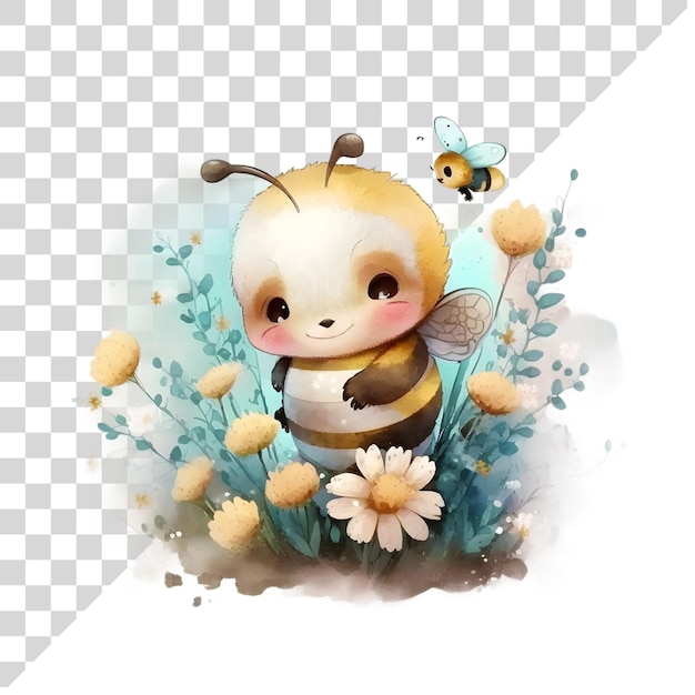 Acquerello bella api clipart con fiori su sfondo trasparente