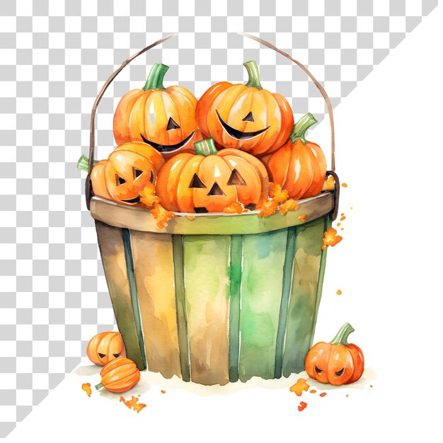 PSD watercolor cute clipart halloween pumpkin basket on transparent background