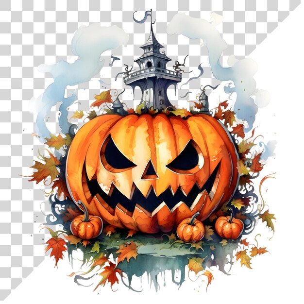 PSD watercolor cute clipart halloween pumpkin jacko'lantern on transparent background