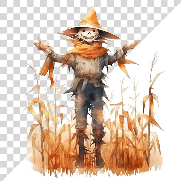 Watercolor cute clipart halloween scarecrow on transparent background