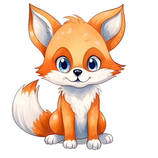 Watercolor cute fox cartoon on white background