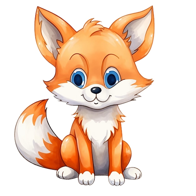 PSD watercolor cute fox cartoon on white background