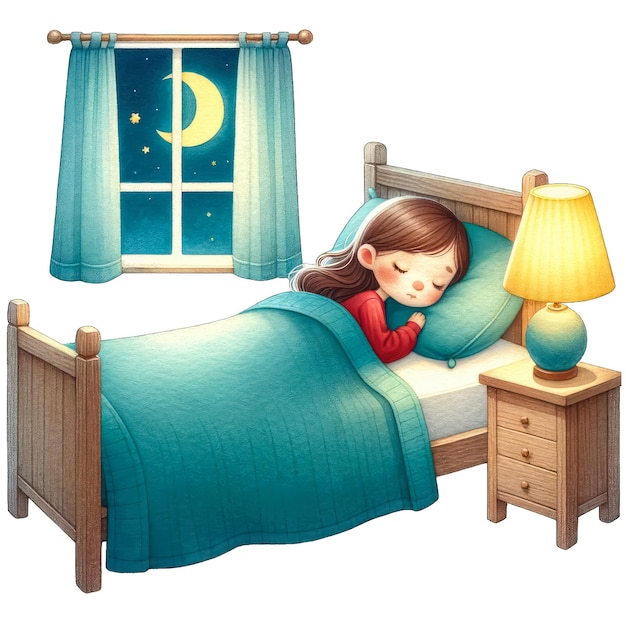 PSD watercolor cute girl sleeping early clipart