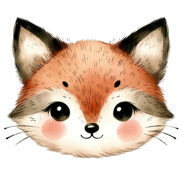 PSD watercolor cute head of fox