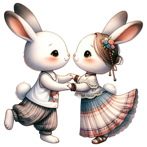 Watercolor Cute Lovely Couple Bunny Clipart